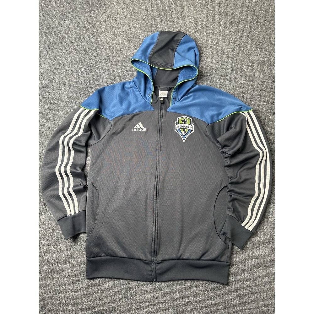Mens Hoodie Adidas Seattle Sounders FC Gray Blue Zip Up 2010, Size M